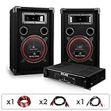 elektronik star DJ PA-Set DJ-12 1000 Watt mit PA-Verstärker SPL-400 und 500W PA-Boxen Auna XEN-3580 + Kabelset