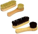 DELARA Schuhbürsten-Set: Kleine Schuhputz-Bürsten und Schuhcreme-Bürsten aus Holz mit Naturborsten, gesamt 4 Stück, Lederpflege und Schuh-Reinigung - Made in Germany