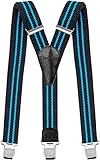 Decalen Hosenträger für Herren breit extra starken Clips Y Form Lang Eine Größe Passt Alle Männer und Damen Verschiedenen Farben (Schwarz Blau)