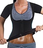 Bingrong Damen Sauna Effekt Anzug Fitness Taille Waist Trainer Neopren Shirt Top für Sport Workout Gewichtsverlust Korsett Heiße Body Shaper (Schwarz, M)
