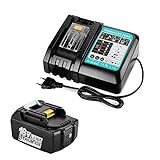 ENERGUP 3A Ladegerät und 18V 5.5Ah Ersatz Akku für Makita BL1860 BL1850 BL1840 BL1830 BL1820 BL1815 18V Werkzeugakkus