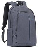 RIVACASE Notebook Rucksack bis 15.6“ – Stilvolle Tasche aus wasserabweisenden Material und extra verstärkten Seiten (Grey)