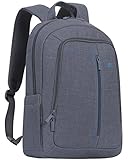 RIVACASE Notebook Rucksack bis 15.6“ – Stilvolle Tasche aus wasserabweisenden Material und extra verstärkten Seiten (Grey)