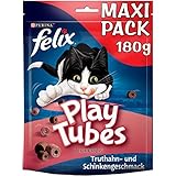 FELIX Play Tubes Katzensnack, Leckerli zum Spielen, mit Truthahn- & Schinkengeschmack, 5er Pack (5 x 180g)