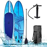 SUP Board Stand up Paddle Paddling Shark Blau 300x76x15cm aufblasbar Alu-Paddel Hochdruck-Pumpe Transportrucksack 115KG