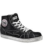FLM Motorradschuhe, Motorradstiefel kurz Herren, Damen, freizeittauglicher Bikerboot, Vintage-Look, verstärkter Knöchelbereich, atmungsaktives Futter, ergonomisch geformtes Fußbett, Leder, Schwarz, 36