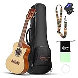 Hricane Konzert-Ukulele 23 Zoll Cutway Ukulele - Fichtendecke, Sapeli-Rücken und Seite Hawaii Ukulele Set für Anfänger mit Tasche, Digital Tuner, Gurt, 4 Saiten Set, Plektrum, Reinigungstuch