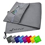 Fit-Flip Fitness Handtuch Set mit Reißverschluss Fach + Magnetclip + extra Sporthandtuch | zum Patent angemeldetes Multifunktionshandtuch, Mikrofaser Handtuch - Grau
