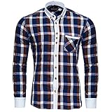 Reslad Herren Hemd Karo Muster Button-Down-Kragen Langarmhemd RS-7213 Braun XL