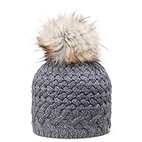 GIESSWEIN Longbeanie Wunspitze - Damen Merino Mütze mit Kunstfell Bommel, Warm gefütterte Wintermütze für Frauen, Strickmütze