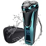 Rasierer Herren Elektrisch, 360° Elektrischer Nass- und Trockenrasierer Rasierapparat Bartschneider, USB,100 % Wasserdicht, Pop-up-Trimmer mit Reisetasche&LCD-Display,Geschenkidee für Herren