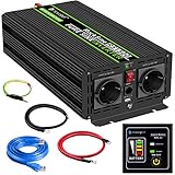 novopal 1500W KFZ Reiner Sinus Spannungswandler-Auto Wechselrichter 12v auf 230v Umwandler-Inverter Konverter mit 2 EU Steckdose und USB-Port-inkl. 5 Meter Fernsteuerung-Spitzenleistung 3000 Watt