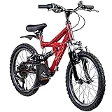 Kinderfahrrad MTB 20 Zoll Fully Galano FS180 Fahrrad Full Suspension ab 6 Jahre (rot, 31 cm)