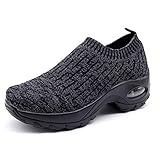 tqgold® Damen Sneaker Wedges mit Keilabsatz Atmungsaktive Turnschuhe Sportschuhe Freizeitschuhe Erhöht Einlegesohle 4.5CM（Schwarz Grau，Größe 39）