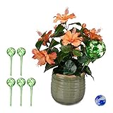 Relaxdays 6 x Bewässerungskugel, dosierte Pflanzen Bewässerung, Blumentopf, Gießhilfe Büro, Urlaub, Durstkugel Glas, Ø 9cm, grün