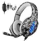 EasySMX PS4 Gaming Headset, LED Noise Cancellation Stereo Gaming Headset mit Mikrofon 3,5mm, Kompatibel mit Neue Xbox one,Mobile Phones, Laptop Tablet und PC, MEHRWEG