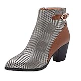 Damen Stiefeletten Chelsea Boots Winter Nähte Farbe Heels Stiefel Frauen Schuhe mit hohen Absätzen (35 EU,Braun)