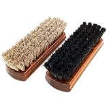 DELARA Zwei große, hochwertige Polierbürsten mit 100% Rosshaar, Farben Silbergrau und schwarz, gewölbter Griff aus lackiertem Holz - Made in Germany