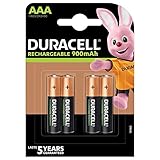 Duracell Stay Charged NiMH Batterie (Mikro (AAA), HR03, 1,2V, 900mAh 4 Stück