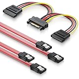 deleyCON SATA 3 Kabel Set 2X SATA III Kabel mit Stecker Gerade + Y Strom Adapter Kabel - SSD HDD Festplatte