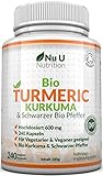 Bio Curcuma | Kurkuma Kapseln Hochdosiert 600mg | 240 Kapseln mit Biologischem Schwarzem Pfeffer | Für Vegetarier & Veganer geeignet | Bio zertifiziert von der SOIL ASSOCIATION