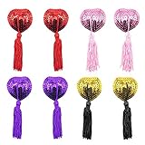 EQLEF Dessous Brust Blütenblatt Pasty, Klebstoff Pailletten Pasties mit Quasten, Nipple Covers Set von 4 (rot, golden, rosa und lila)