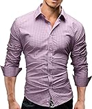 MERISH Herren Langarm Hemd Slim Fit Kariertes Design Modell 41 Lila XXL