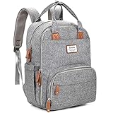 Baby Wickelrucksack, RUVALINO Multifunktional Wickeltasche Reise Rucksack Große Kapazität Babytasche mit Wickelunterlage, Wasserdicht Stoffe, Kein Formaldehyd, Passform für Kinderwage - Grau