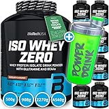 Biotech Iso Whey Zero Protein Pulver (1 x 500 g) 21 verschiedene Geschmäcker, •Whey Protein Isolat + GRATIS C.P.Sports Shaker