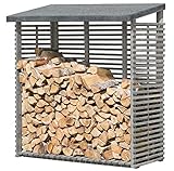 Gartenpirat Kaminholzregal mit Rückwand für 1,8 m³ Holz grau