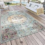 Paco Home In- & Outdoor Teppich Modern Orient Print Terrassen Teppich Türkis, Grösse:80x150 cm