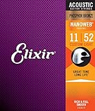 Elixir® Saiten Phosphor Bronze Akustik-Gitarrensaiten mit NANOWEB® Beschichtung, Custom Light (.011-.052)