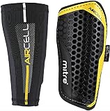 Mitre Aircell Pro Slip mit Kompressionsmanschette Fußballschienbeinschoner, Black/Yellow, XL