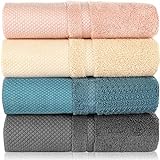Mecdino Handtuch, 4er Set Handtücher, 100% Baumwolle, Weich und Saugfähig, 34cm x74 cm, Vier Farben (Blau, Pink, Gelb, Grau)
