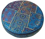 Guru-Shop Orientalisches Rundes Patchwork Kissen 50 cm, Sitzkissen, Bodenkissen mit Baumwollfüllung - Blau, Synthetisch, Zierkissen, Dekokissen, Sofakissen