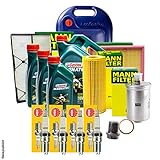 MANN FILTER + KERZEN + DICHTUNG + WANNE + 8L CASTROL 10W-40