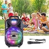 4YANG Tragbar Karaoke Lautsprecher mit Bluetooth, LED-Party-Lichteffekt, Nachhallanpassung, AUX-Eingang und 1 Mikrofon, Unterstützung für TF-Karte und USB, Wiederaufladbares PA Anlage