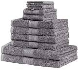 leevitex Farbenfrohe 10er Handtuch Frottier Set 2 Duschtücher, 4 Handtücher, 2 Gästetücher & 2 Waschhandschuhe 100% Baumwolle (Anthrazit/Grau)