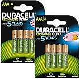 Duracell AAA HR03 Rechargeable Batteries Duralock Pre and Stay Charged 850mAh - Value 8 Pack