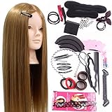 Trainingsköpfe, Neverland Beauty 24 zoll Trainingsköpfe für Friseure 50% Echthaar Kosmetologie Friseur Mannequin Männchen Puppe Mit Make-Up Funktion + Zopfset + Kostenlose Klammer