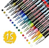Steine Bemalen Stifte Set,15 Farben Acrylstifte Wasserfest Permanent Paint Markers,Kinder DIY Stift Art für Stein, Rock-Malerei, Keramik, Porzellan, Metall, Kunststoff.