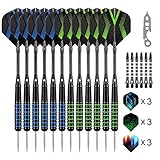 Grebarley Dartpfeile mit Metallspitze,6 Stück 20 Gramm und 6 Stück 22 Gramm,Profi Steeldarts 18 Aluminium Schaft mit 9 Flights 20 Orings