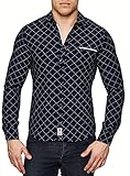 Reslad Herren Hemd Casual Karo Kentkragen Freizeit Langarmhemd RS-16014 Dunkelblau S