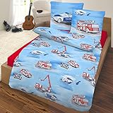 Polizei & Feuerwehrauto Kinder Jungen Bettwäsche · POLICE CAR & FIRE TRUCK · 2 teilig Kissenbezug 80x80 + Bettbezug 135x200 cm - 100 % Baumwolle in Renforce - hergestellt in Deutschland