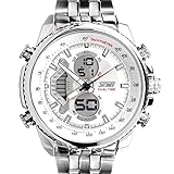 Sunjas Herrenuhr Uhr Armbanduhr Quarzuhren Watch Sportuhr Edelstahl Wasserdicht Uhr (Weiss)