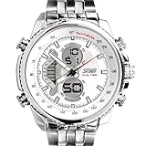 Sunjas Herrenuhr Uhr Armbanduhr Quarzuhren Watch Sportuhr Edelstahl Wasserdicht Uhr (Weiss)