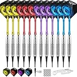 CyeeLife 12 Stück Soft Dartpfeile 17 Gr. mit 4 Farben Aluminium Schäften&Bunte Flüge+100 Dart Spitzen+Tool,Professionelle Softdart Set