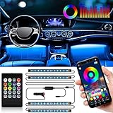SEAMETAL LED Innenbeleuchtung Auto, 4pcs 48 LED Auto LED Strip, Upgrade Zwei-Linien-Design, Wasserdicht Beleuchtung APP Steuerbare mehrfarbig Musik Innenbeleuchtung mit Zigarettenanzünder, 12V (APP)
