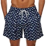 MODCHOK Herren Strandhosen Kurze Hosen Sommerhosen Badeshorts Drucken mit Kordelzug Schnelltrocknend 1-Fisch 2XL