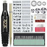 Wukong Gravierwerkzeug 81PCS, elektrischer Gravurstift mit Anreißer DIY Gravur-Gerät für Schmuck Glas Holz Metall Kunststoff 57 Zubehöre und 24 Schablonen